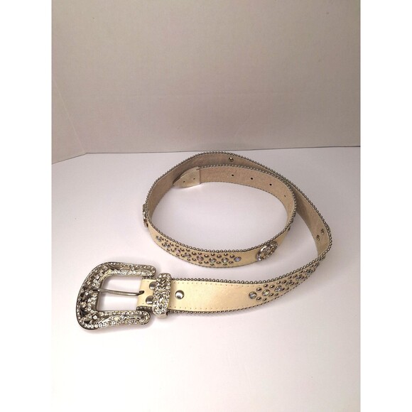 Women's Genuine Leather Embellished Rhinestone Western Belt w